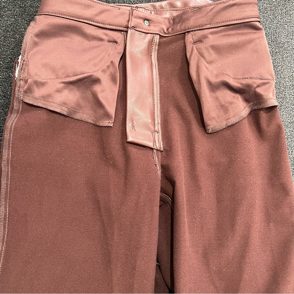 Abercrombie & Fitch Vegan Leather 90s Straight Pants Burgundy Size 4 - Picture 5 of 10